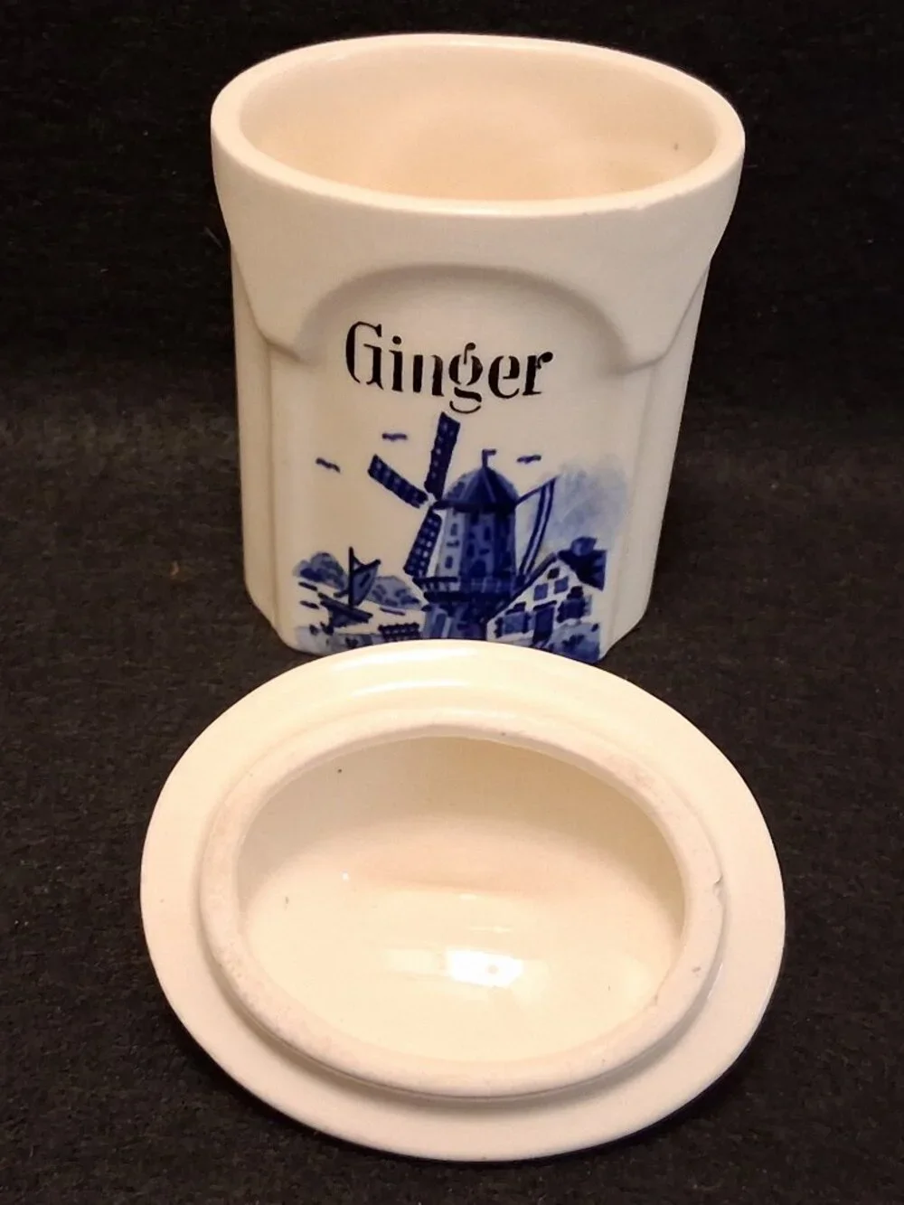 Vintage (1920s-30s) Blue Delft Ginger Spice Jar Germany Windmill Canister